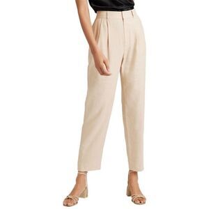 Cinq a Sept Arlene Tailored Fit Straight Leg Linen Cotton Khaki Pants Sz 12 NWT